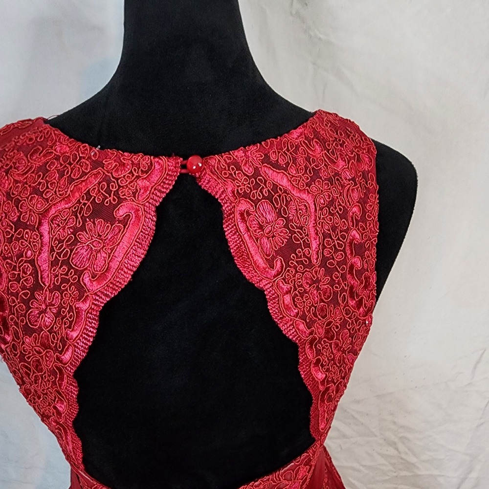 TEEZE ME Size 5 Red Floral Lace Overlay Fit Flare Rockabilly Formal Prom Dress - Picture 7 of 9